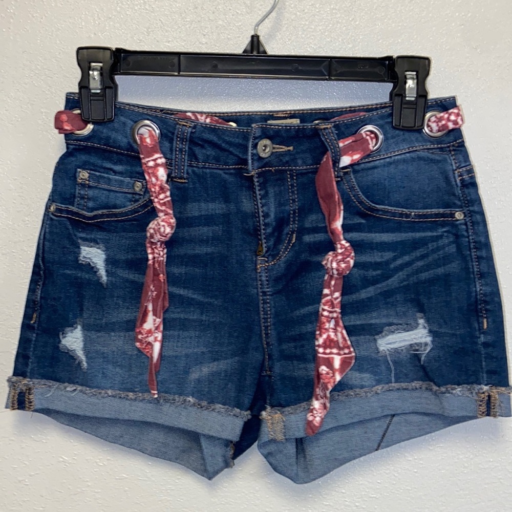 True Craft Size 3 Dark Wash Mid-rise Distressed Denim Shorts: 4874